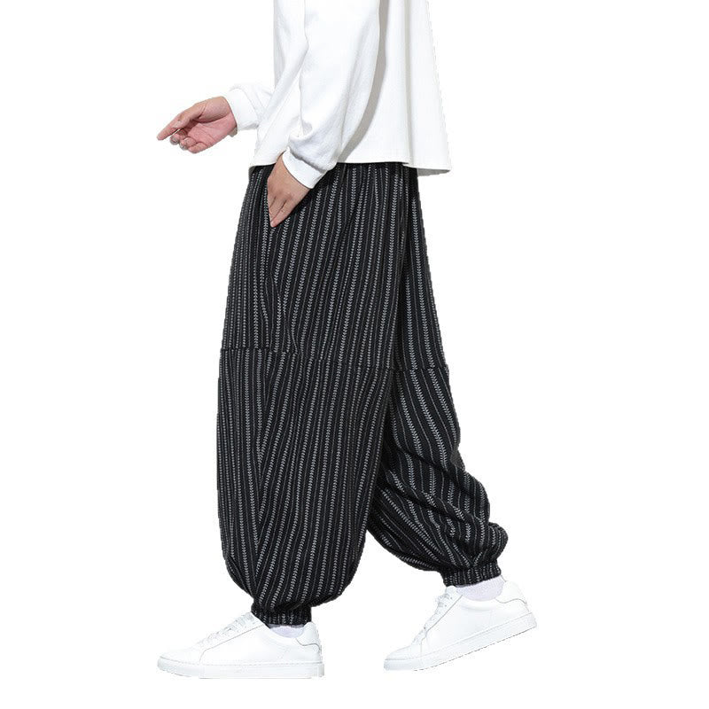 Pantalon Buddha Stones en velours côtelé pour homme, motif rayé, avec cordon de serrage et poches - image 16
