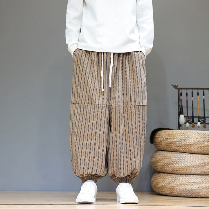 Pantalon Buddha Stones en velours côtelé pour homme, motif rayé, avec cordon de serrage et poches - image 62
