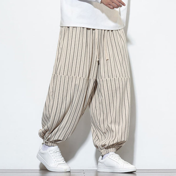 Pantalon Buddha Stones en velours côtelé pour homme, motif rayé, avec cordon de serrage et poches - image 19