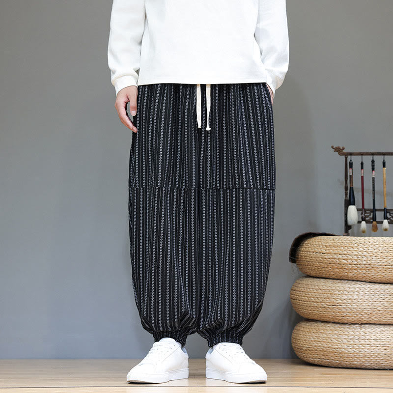 Pantalon Buddha Stones en velours côtelé pour homme, motif rayé, avec cordon de serrage et poches - image 1