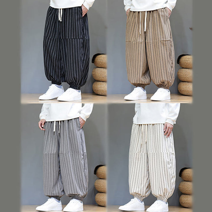 Pantalon Buddha Stones en velours côtelé pour homme, motif rayé, avec cordon de serrage et poches - image 70