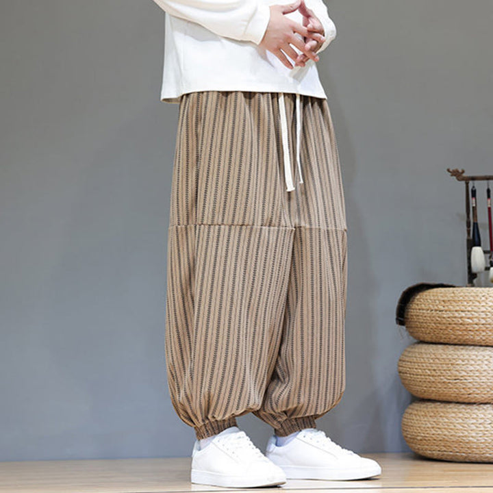 Pantalon Buddha Stones en velours côtelé pour homme, motif rayé, avec cordon de serrage et poches - image 65