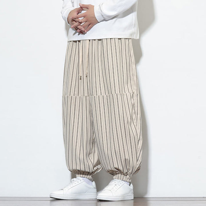 Pantalon Buddha Stones en velours côtelé pour homme, motif rayé, avec cordon de serrage et poches - image 23