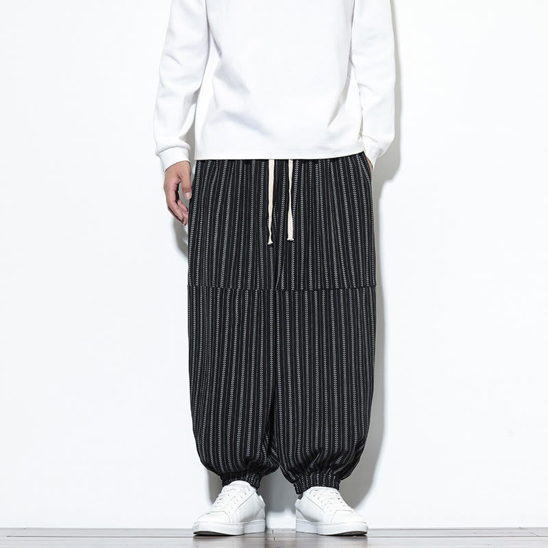Pantalon Buddha Stones en velours côtelé pour homme, motif rayé, avec cordon de serrage et poches - Noir - US/UK/AU46，EU56 (5XL) - image 8