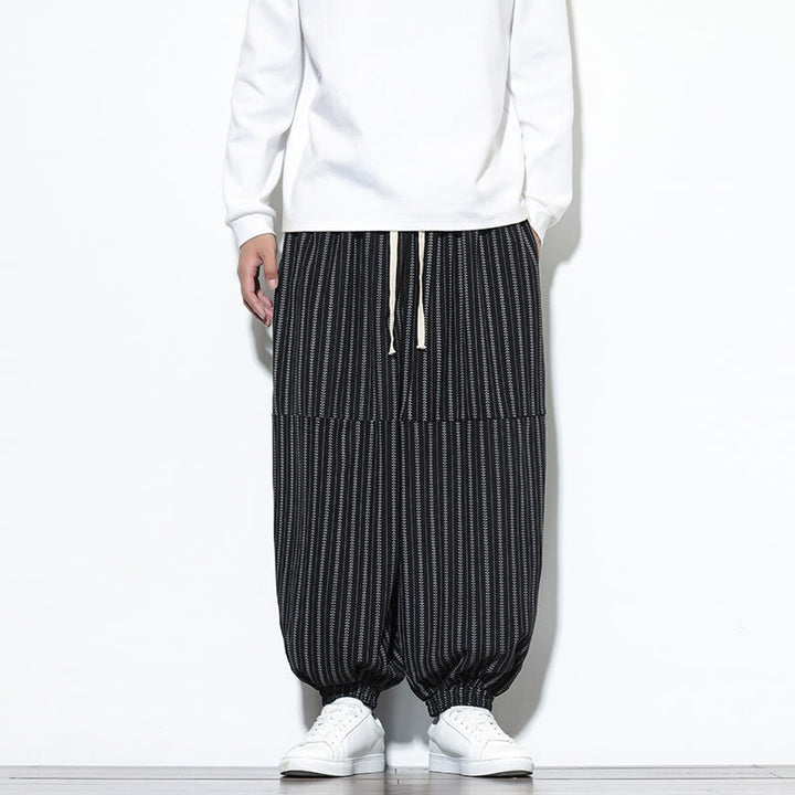 Pantalon Buddha Stones en velours côtelé pour homme, motif rayé, avec cordon de serrage et poches - Noir - US/UK/AU46，EU56 (5XL) - image 8