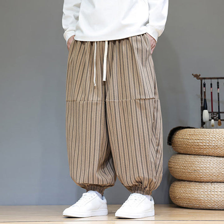 Pantalon Buddha Stones en velours côtelé pour homme, motif rayé, avec cordon de serrage et poches - image 67