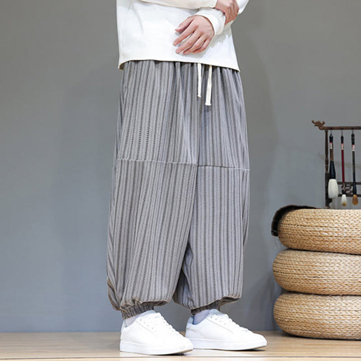 Pantalon Buddha Stones en velours côtelé pour homme, motif rayé, avec cordon de serrage et poches - image 46