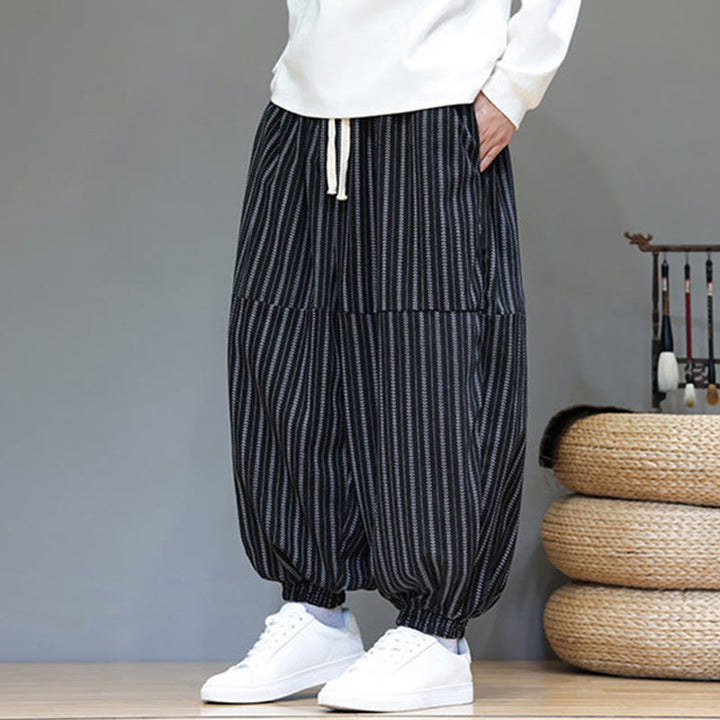 Pantalon Buddha Stones en velours côtelé pour homme, motif rayé, avec cordon de serrage et poches - image 5