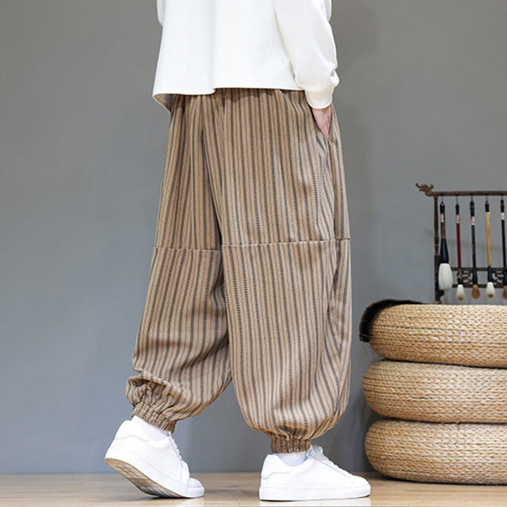 Pantalon Buddha Stones en velours côtelé pour homme, motif rayé, avec cordon de serrage et poches - image 68
