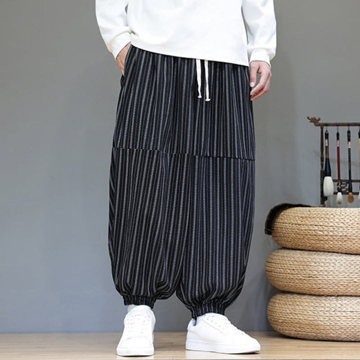 Pantalon Buddha Stones en velours côtelé pour homme, motif rayé, avec cordon de serrage et poches - image 7