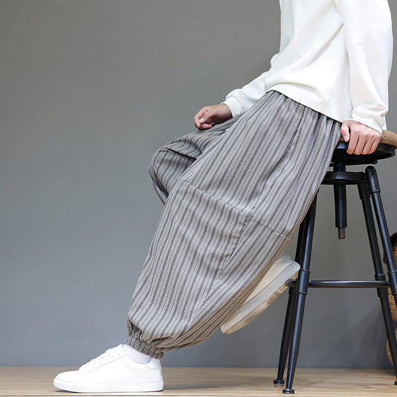 Pantalon Buddha Stones en velours côtelé pour homme, motif rayé, avec cordon de serrage et poches - image 49