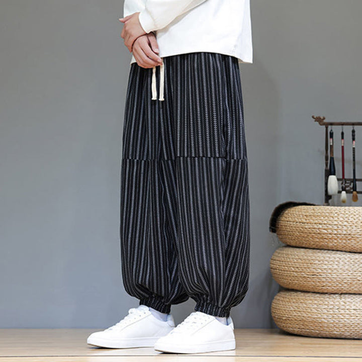 Pantalon Buddha Stones en velours côtelé pour homme, motif rayé, avec cordon de serrage et poches - image 3