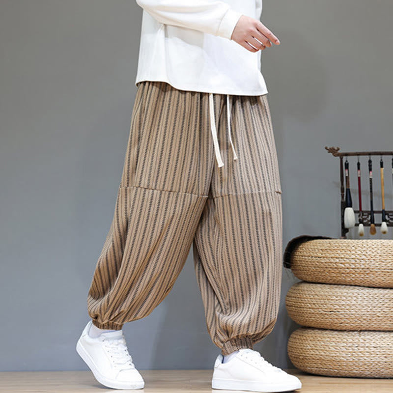 Pantalon Buddha Stones en velours côtelé pour homme, motif rayé, avec cordon de serrage et poches - image 64