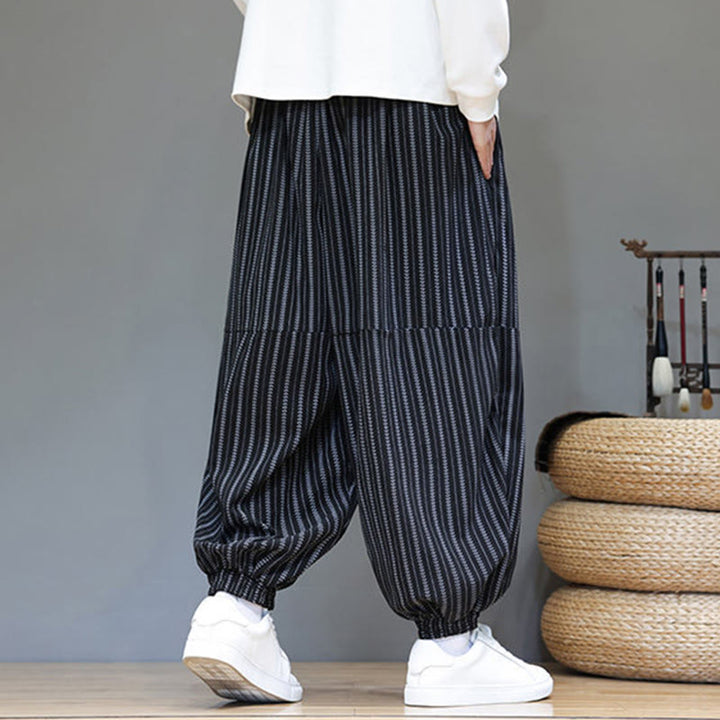 Pantalon Buddha Stones en velours côtelé pour homme, motif rayé, avec cordon de serrage et poches - image 6