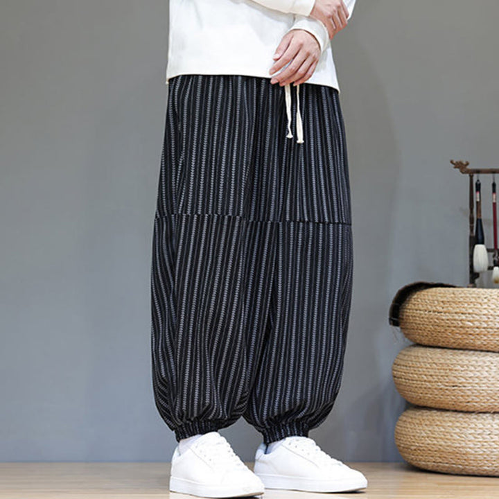 Pantalon Buddha Stones en velours côtelé pour homme, motif rayé, avec cordon de serrage et poches - image 4