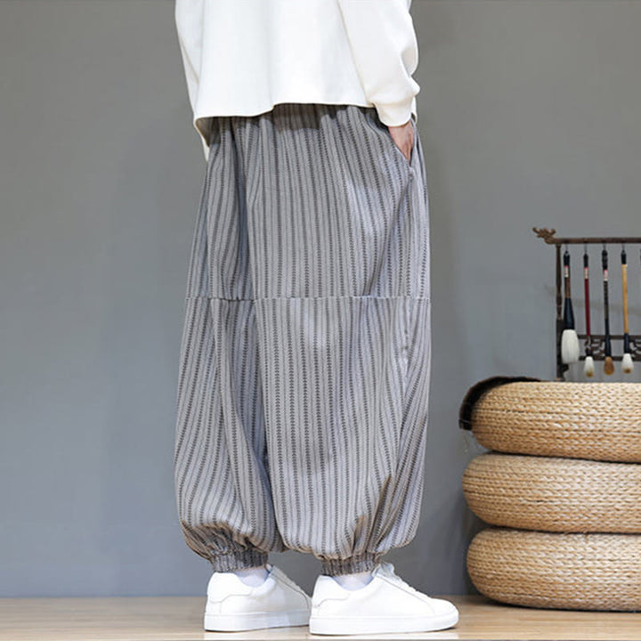 Pantalon Buddha Stones en velours côtelé pour homme, motif rayé, avec cordon de serrage et poches - image 48
