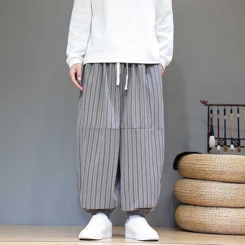 Pantalon Buddha Stones en velours côtelé pour homme, motif rayé, avec cordon de serrage et poches - image 42