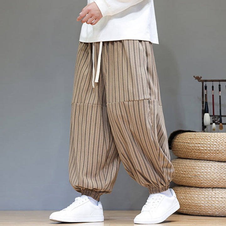 Pantalon Buddha Stones en velours côtelé pour homme, motif rayé, avec cordon de serrage et poches - image 63