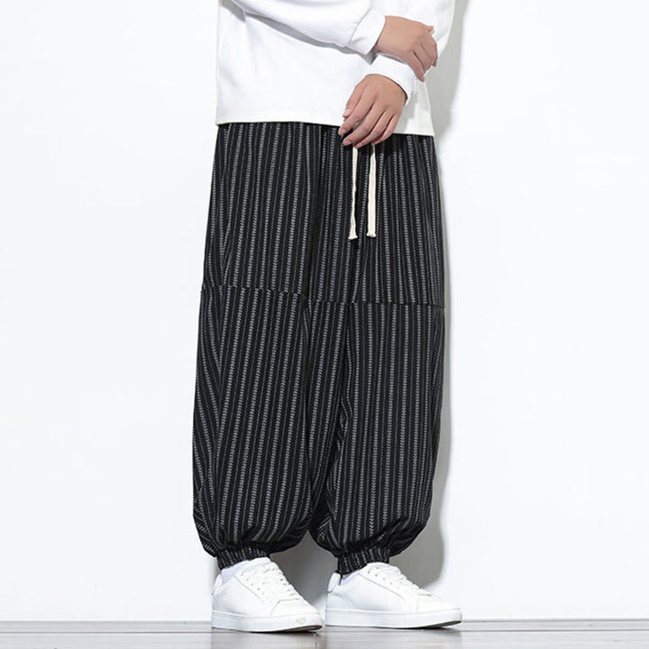 Pantalon Buddha Stones en velours côtelé pour homme, motif rayé, avec cordon de serrage et poches - image 14