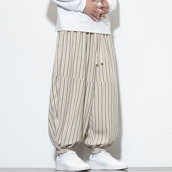 Pantalon Buddha Stones en velours côtelé pour homme, motif rayé, avec cordon de serrage et poches - image 24