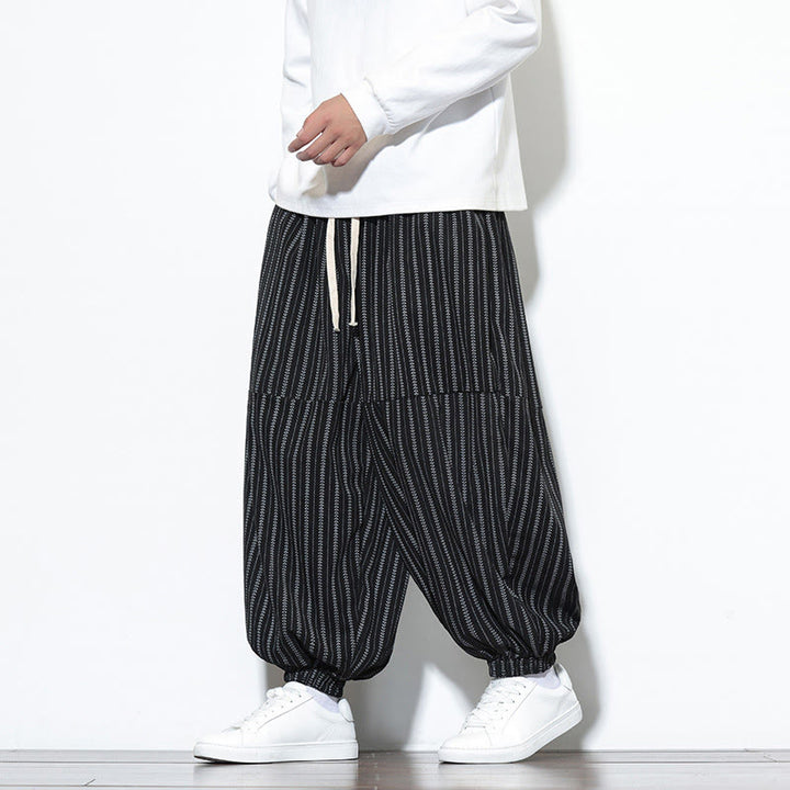 Pantalon Buddha Stones en velours côtelé pour homme, motif rayé, avec cordon de serrage et poches - image 10