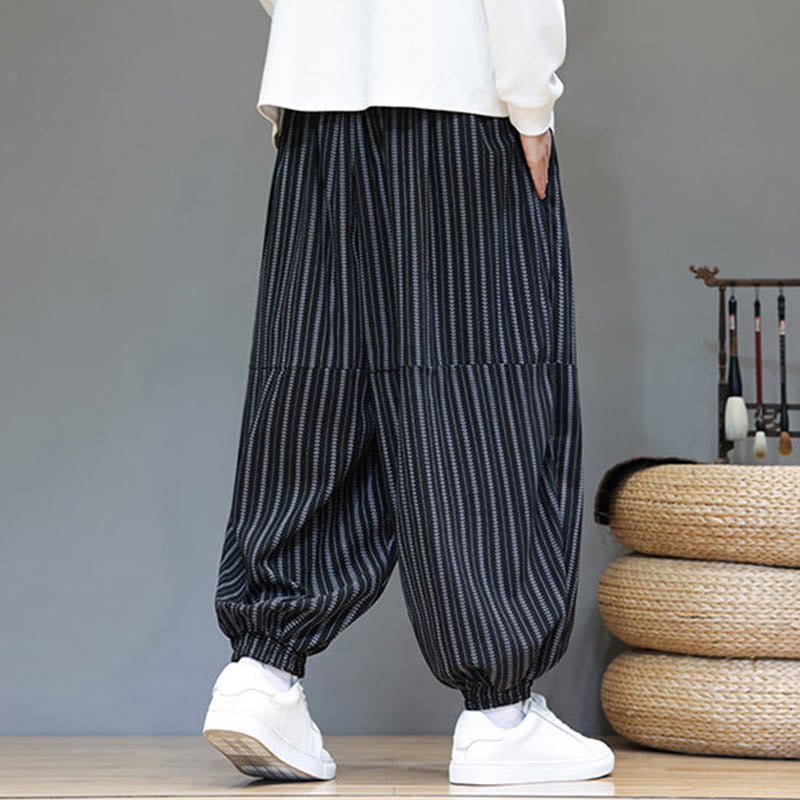 Pantalon Buddha Stones en velours côtelé pour homme, motif rayé, avec cordon de serrage et poches - image 6