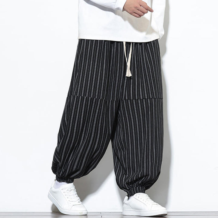 Pantalon Buddha Stones en velours côtelé pour homme, motif rayé, avec cordon de serrage et poches - image 15