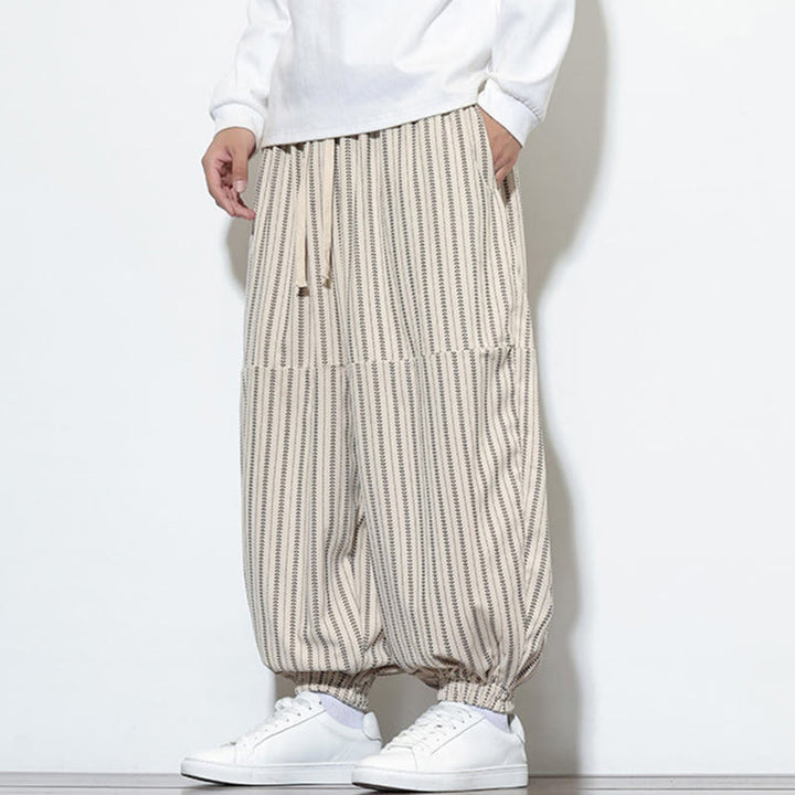 Pantalon Buddha Stones en velours côtelé pour homme, motif rayé, avec cordon de serrage et poches - image 20