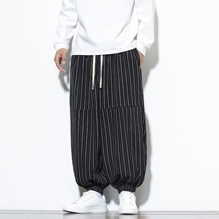 Pantalon Buddha Stones en velours côtelé pour homme, motif rayé, avec cordon de serrage et poches - image 11