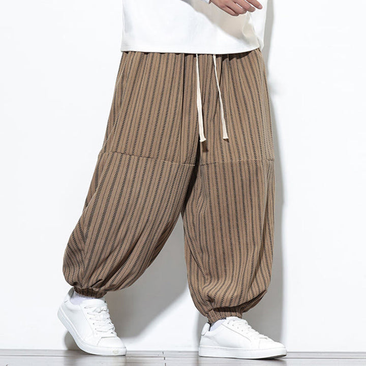 Pantalon Buddha Stones en velours côtelé pour homme, motif rayé, avec cordon de serrage et poches - image 56