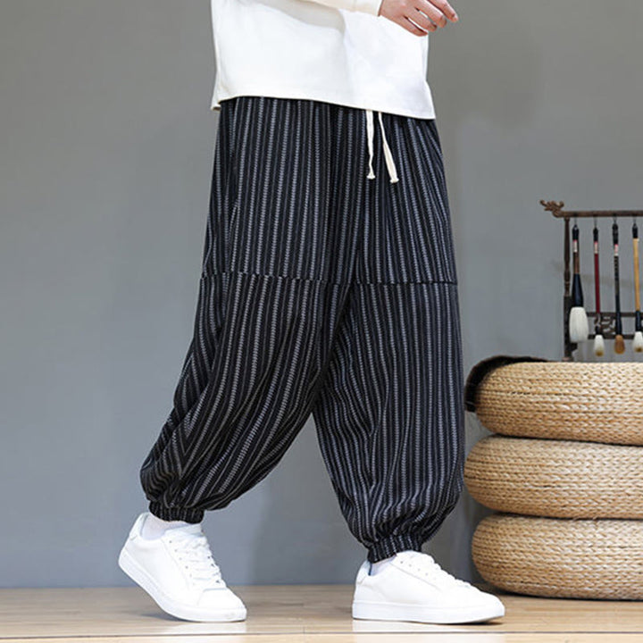 Pantalon Buddha Stones en velours côtelé pour homme, motif rayé, avec cordon de serrage et poches - image 2