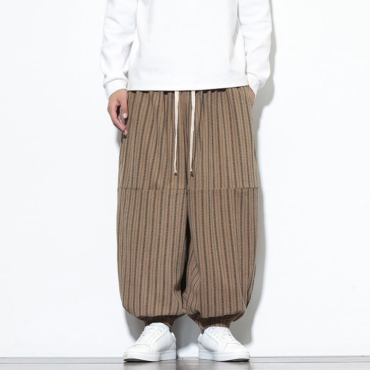 Pantalon Buddha Stones en velours côtelé pour homme, motif rayé, avec cordon de serrage et poches - Tanné - US/UK/AU46，EU56 (5XL) - image 54