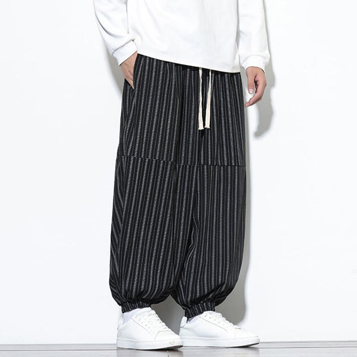 Pantalon Buddha Stones en velours côtelé pour homme, motif rayé, avec cordon de serrage et poches - image 12