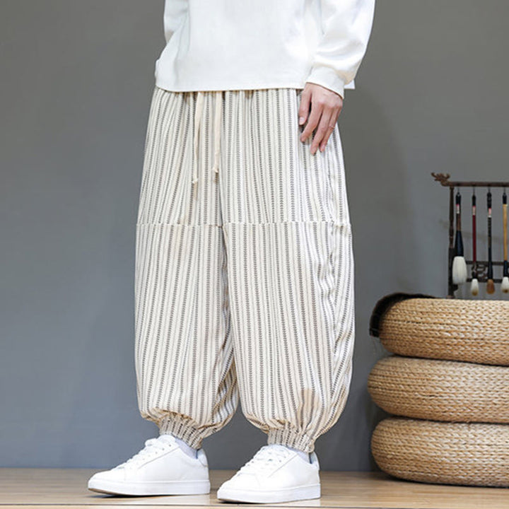 Pantalon Buddha Stones en velours côtelé pour homme, motif rayé, avec cordon de serrage et poches - image 30