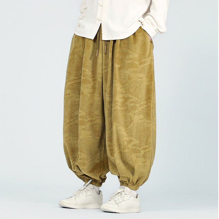 Pantalon sarouel pour homme avec cordon de serrage et poches, motif jacquard uni Buddha Stones Fall - verge d'or - US/UK/AU46，EU56 (5XL) - image 0