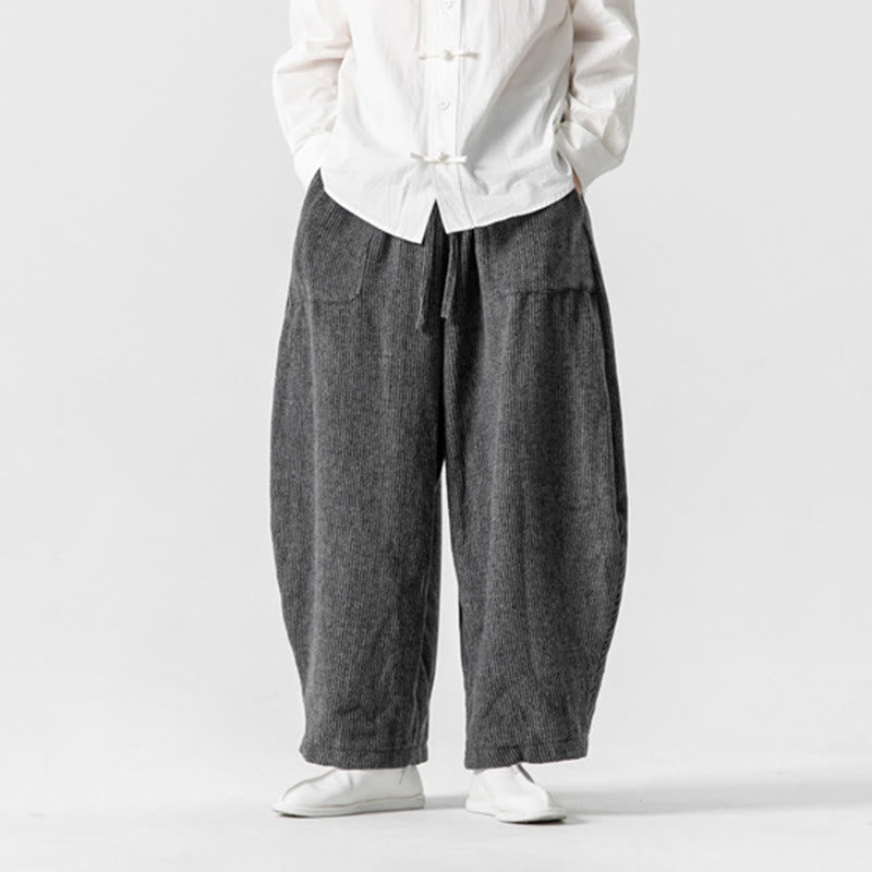 Pantalon large en coton avec poches et cordon de serrage pour homme, motif Buddha Stones Daily, couleur unie - image 2