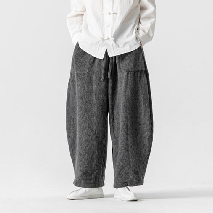 Pantalon large en coton avec poches et cordon de serrage pour homme, motif Buddha Stones Daily, couleur unie - image 2