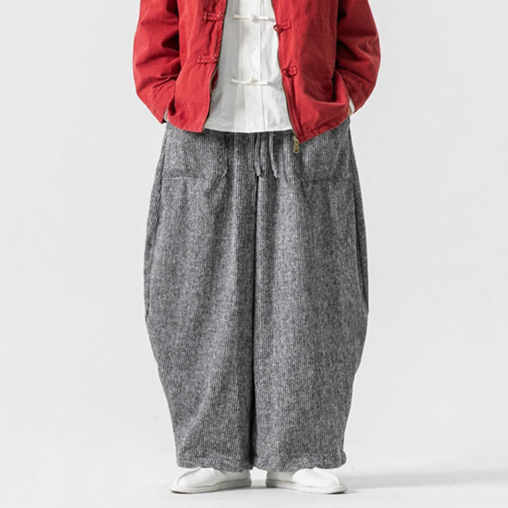 Pantalon large en coton avec poches et cordon de serrage pour homme, motif Buddha Stones Daily, couleur unie - image 32