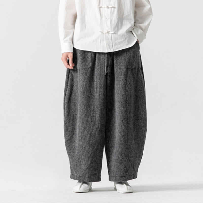Pantalon large en coton avec poches et cordon de serrage pour homme, motif Buddha Stones Daily, couleur unie - image 1