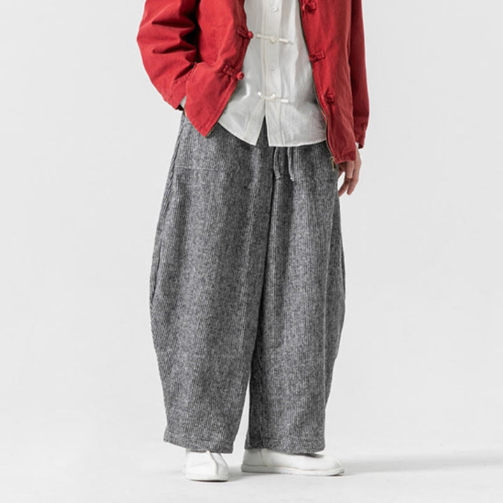 Pantalon large en coton avec poches et cordon de serrage pour homme, motif Buddha Stones Daily, couleur unie - image 33