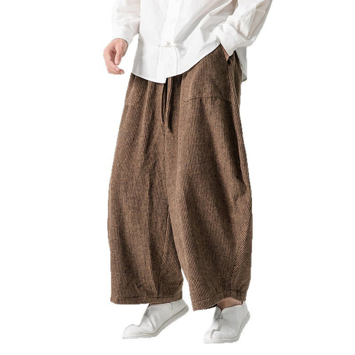 Pantalon large en coton avec poches et cordon de serrage pour homme, motif Buddha Stones Daily, couleur unie - image 19