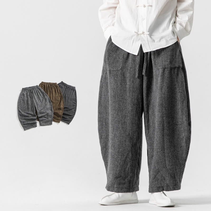 Pantalon large en coton avec poches et cordon de serrage pour homme, motif Buddha Stones Daily, couleur unie - Gris foncé - US/UK/AU46，EU56 (5XL) - image 0