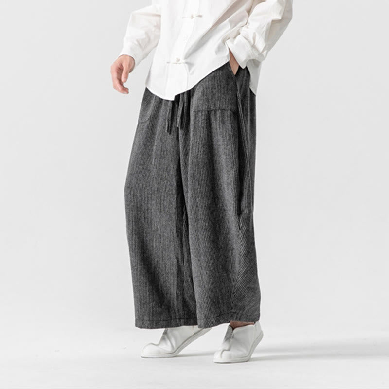 Pantalon large en coton avec poches et cordon de serrage pour homme, motif Buddha Stones Daily, couleur unie - image 5