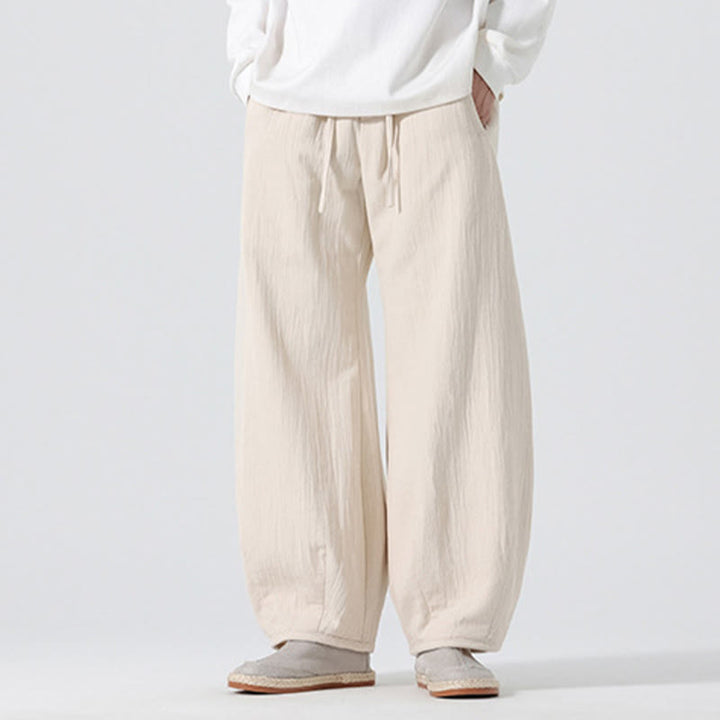 Pantalon large en pur coton avec cordon de serrage et poches pour homme, style zen chinois, motif Buddha Stones - image 3