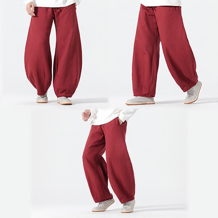 Pantalon large en pur coton avec cordon de serrage et poches pour homme, style zen chinois, motif Buddha Stones - image 17