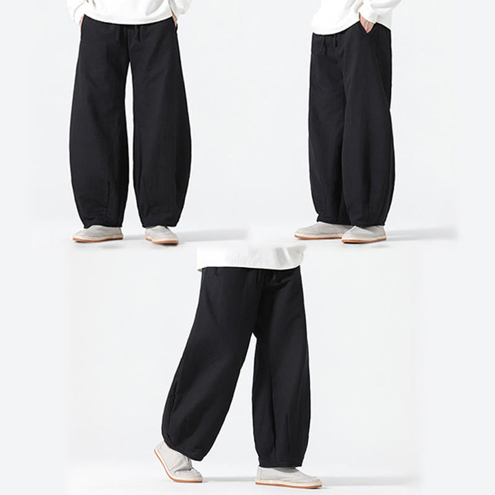 Pantalon large en pur coton avec cordon de serrage et poches pour homme, style zen chinois, motif Buddha Stones - image 23