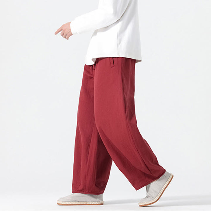 Pantalon large en pur coton avec cordon de serrage et poches pour homme, style zen chinois, motif Buddha Stones - image 15