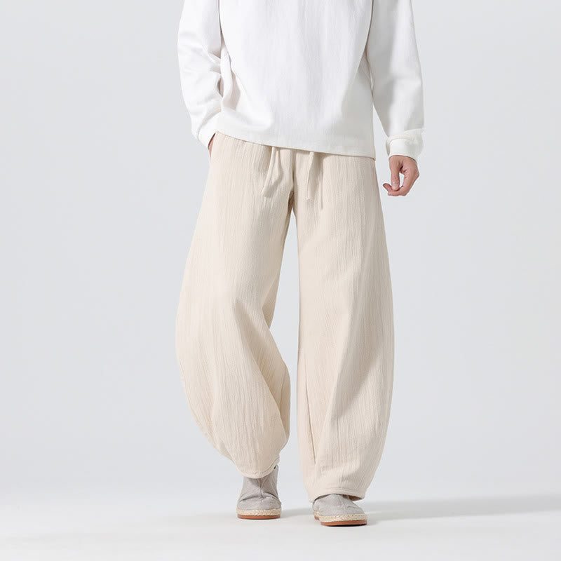 Pantalon large en pur coton avec cordon de serrage et poches pour homme, style zen chinois, motif Buddha Stones - Beige - US/UK/AU46，EU56 (5XL) - image 0