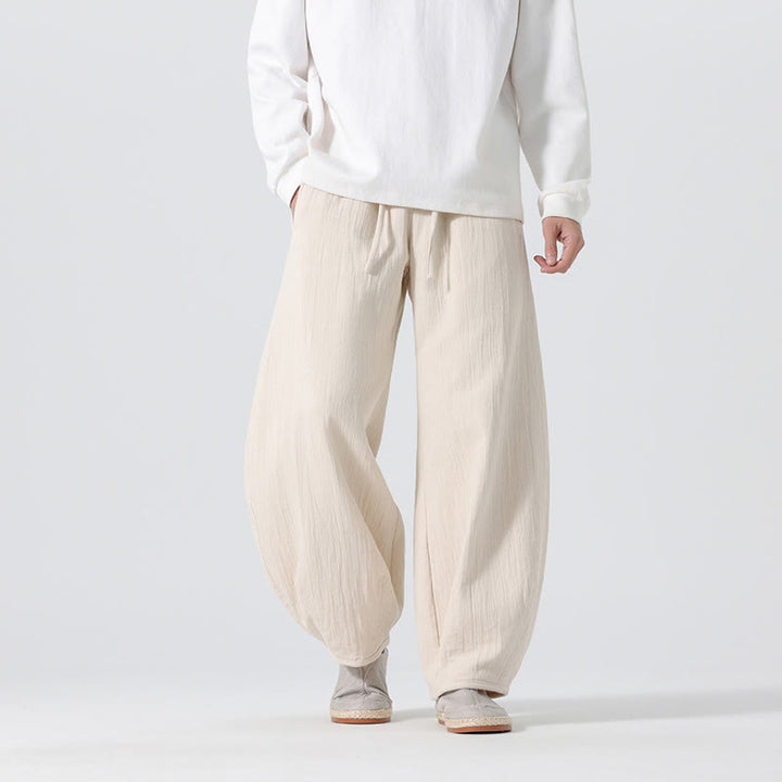 Pantalon large en pur coton avec cordon de serrage et poches pour homme, style zen chinois, motif Buddha Stones - Beige - US/UK/AU46，EU56 (5XL) - image 0