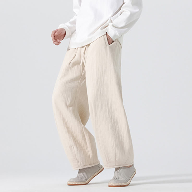 Pantalon large en pur coton avec cordon de serrage et poches pour homme, style zen chinois, motif Buddha Stones - image 5